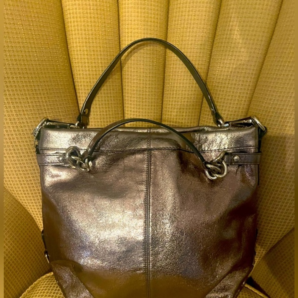 COACH Brooke Convertible Pewter Metallic Leather Hobo - EUC